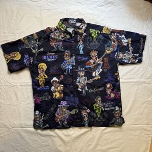 VTG High Seas Trading Co Mens Button‎ Up Hawaiian Shirt Chicago Blues Club Sz XL
